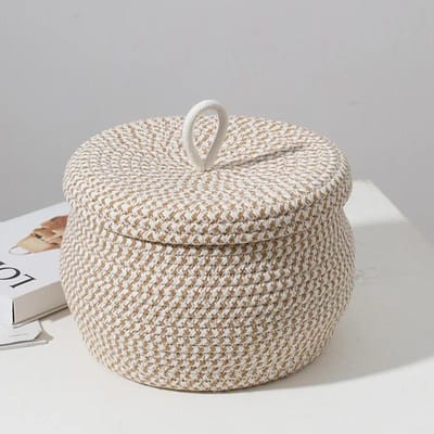 Nouveau panier de rangement rond panier à œufs panier de rangement pour articles divers corde de coton avec couvercle boîte de rangement panier à snacks white