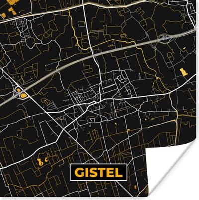 Poster Gistel - Goud - Kaart - Plattegrond - Stadskaart - 100x100 cm XXL