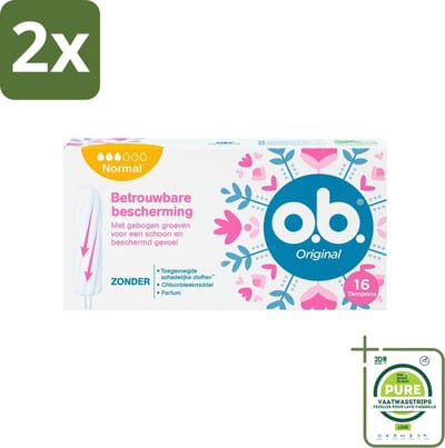 o.b. Tampons - Original Normal - Voor Comfort en Betrouwbare Bescherming - 16 Tampons - Voordeelverpakking - 2 stuks - Tampons - Menstruatiebescherming