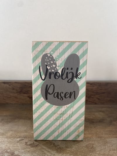 Creaties van Hier - Pasen - Paasdecoratie - Tekstblok - Vrolijk Pasen - 8x15 cm