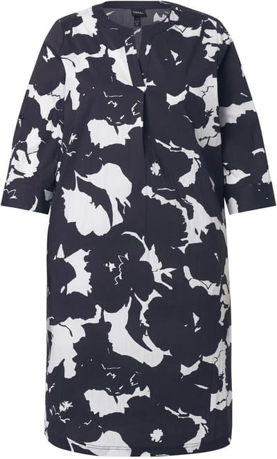 Ulla Popken - Dames - Tuniekjurk bloemen tuniekhals 3/4-mouwen - Zwart - Maat 62+