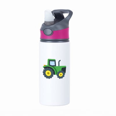 Hacebo® - Trekker waterfles met rietje roze - Tractor - Boeren - Boerderij - voertuig - water fles - 650ML