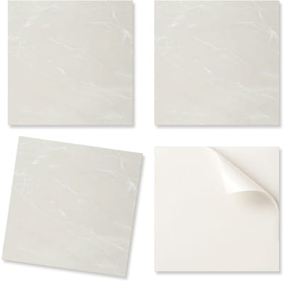 Vinyltegels met een patroon voor een eenvoudige wandtransformatie. Marmerpatroon met aderen, 20x20x20 cm.