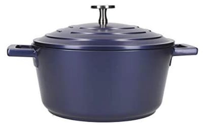 Lichtgewicht Braadpan met Deksel, Gegoten Aluminium Stoofpan, Geschikt voor Inductiekookplaat en Oven - Metallic Blauw