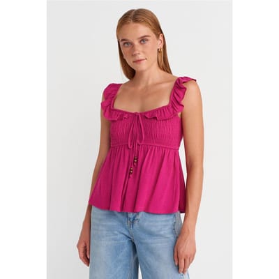 Mouwloze Blouse met Vierkante Hals en Strikvoorkant