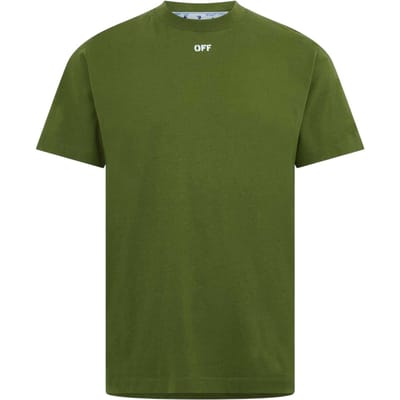 Off White Heren Belettering Katoen Regular T-shirt (Groen, Wit)