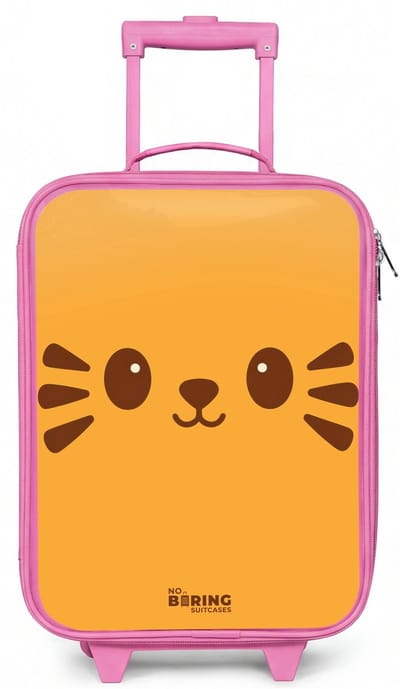 NoBoringSuitcases.com® - Kinderkoffer roze - Kindertrolley meisje - Kawai - Tijger - Oranje - Koffer kind lichtgewicht - Reiskoffer trolley voor kinderen - Koffertje met lichtgevende wieltjes - Rolkoffer