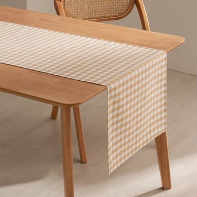 GAMUSI Tafelloper vlekbestendig katoen met stofgevoel VICHY Beige 45 x 170 cm
