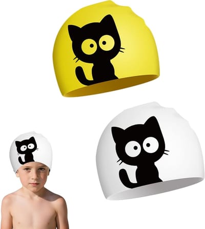 Waterdichte Siliconen Zwemcaps voor Kinderen - 2 Stuks, Schattige Print van Kat of Hond, Elastisch en Antislip, Perfect voor Jongens en Meisjes, Geschikt voor Zwemmers van Alle Niveaus