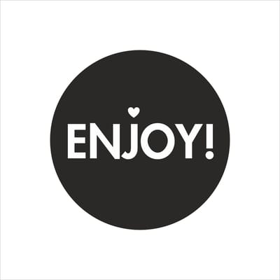 Sluitstickers - Sluitzegels - Etiketten - ENJOY! - 250 Stuks - zwart-wit - op rol in een handige dispenserdoos
