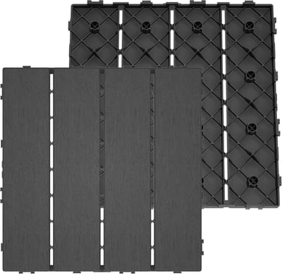 1㎡ WPC terrastegels 11 stuks massief houtlook balkontegels 30x30cm kliktegels met drainagerooster kunststof tuintegels vloer voor tuin terras balkon (antraciet) HMTM8819
