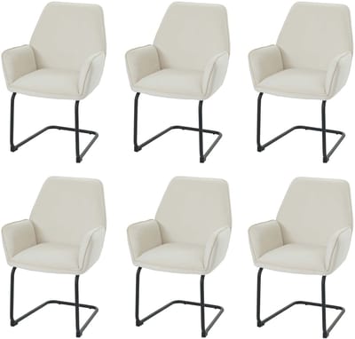 Set van 6 sledestoelen MCW-G67, eetkamerstoel keukenstoel, stof/textiel Oeko-Tex MVG ~ crème-beige