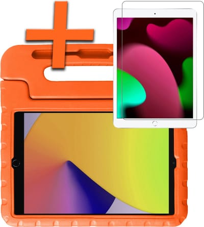 Hoesje - Geschikt voor Apple iPad 7 (2019) - 10.2 inch - 7e Generatie - Met Screenprotector - Kinderhoes Shockproof Bumper - Kidsproof Case - Tablet Hoes - Kinder Hoes Cover - Oranje