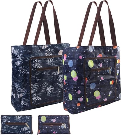 Vouwbare boodschappentassen, 2 stuks, herbruikbare tas van oxford stof, ideaal voor dagelijks gebruik, multicolor, 45 x 35 cm