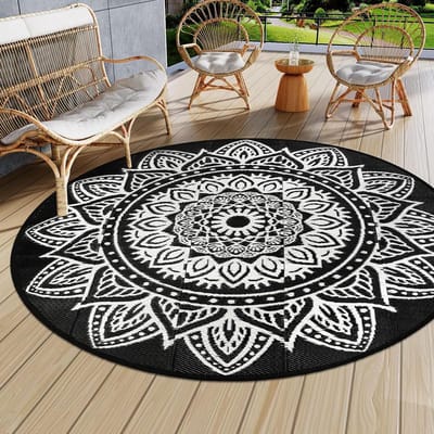 Rond Buitentapijt - Terrastapijt Waterdicht - Buiten Ontspannen - UV Bestendig Riet - 180CM Diameter - Zwart