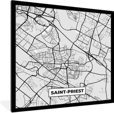 Fotolijst incl. Poster - Saint-Priest – Plattegrond - Frankrijk – Kaart – Stadskaart - 40x40 cm - Posterlijst