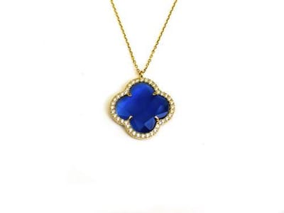 model Fiori gezet collier in zilver verguld kobaltblauwe klaver en cubic zirconia