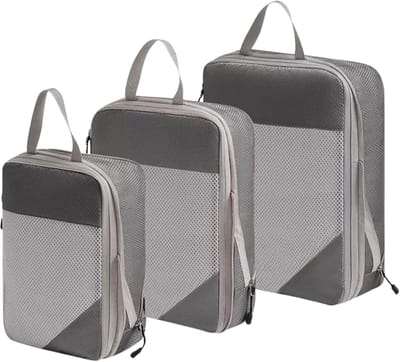 Reis Organizers - Pak Cubes - Ruimte Besparen - Compressie Functionaliteit - 3 Maten Set - Grijs