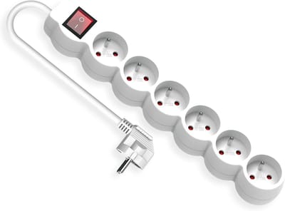 Stekkerdoos met schakelaar - Verlengsnoer met contacten - Apparaten Aansluiten - 6 Gedraaide Contacten - 3 meter kabel - Wit