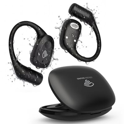 Golden Sound Open Ear oortjes - Sport oordopjes - Oortjes draadloos - Draadloze oordopjes - Audio - Hardlopen - 40 uur batterijduur - Bone Conduction - IPX6 Spatwaterdicht - Oortjes - Zwart