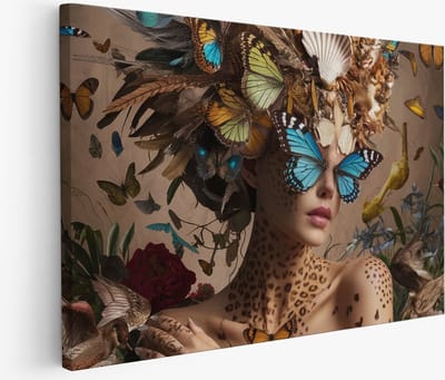 Saammp Muurcirkel Hout - Pauw - Portret - Natuur - Dieren - Ø 90 - Wandcirkel - Wanddecoratie Cirkel - Muurdecoratie Woonkamer - Slaapkamer decoratie - Rond Schilderij