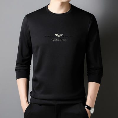 Herfst Nieuw T-shirt met Lange Mouwen Heren Ronde Hals Basis Shirt Effen Kleur Trendy Merk Klein Shirt Koreaanse Stijl Mode Veelzijdige Top 4XL black