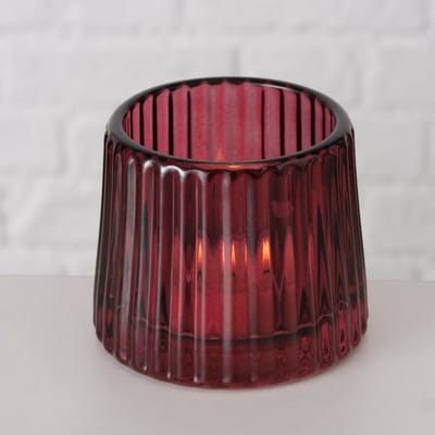 Boltze Home Theelichthouder glas Sabena roze H7cm B8cm lichtroze/ donker roze verkrijgbaar in verschillende dessins