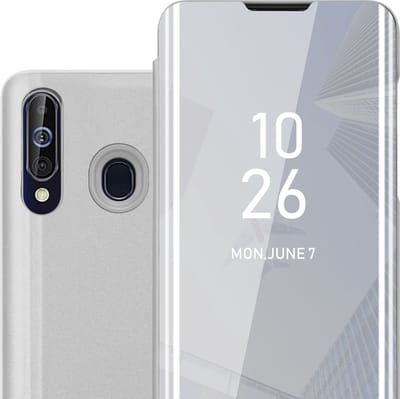 Cadorabo Hoesje geschikt voor Samsung Galaxy A60 / M40 in AGAAT ZILVER - Clear View Spiegel Beschermende Case met Tribunefunctie 360 Graden Bescherming Book Case Cover Etui