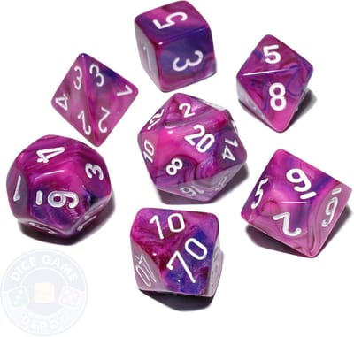 Chessex Feestelijk Violet/wit Polydice Dobbelsteenset (7 stuks)