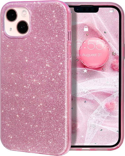 Hoesje Geschikt voor iPhone 14 Plus Glitter Siliconen backcover – Roze