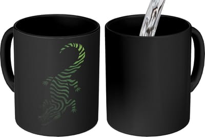 Magische Mok - Foto op Warmte Mokken - Koffiemok - Krokodil - Groen - Tijgerachtig - Strepen - Magic Mok - Beker - 350 ML - Theemok