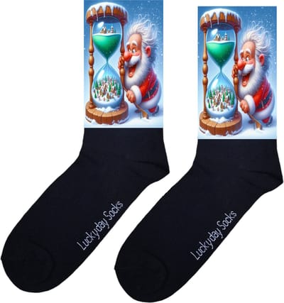 Kerstsokken - Kerstcadeau - Kerstman zandloper sokken - December Kado - Grappige sokken - Leuke sokken - Vrolijke sokken - Luckyday Socks - Kerst Cadeau sokken - LuckyDay Socks - Sokken waar je vrolijk van wordt - Maat 37-44