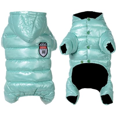 Combinaison Imperméable pour Chien Hiver Chaud Salopette Pour Petits Chiens Moyens Coupe-vent Veste à Capuche pour Animal de Compagnie Chiots Manteau Bouledogue Français Tenues (Green,L) vert