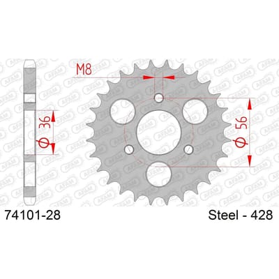 Stalen motortandwiel achteraan Afam 428 28 dents
