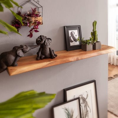 Wandplank - Boomrand Acaciahout - Design Zwevende Plank - Natuurlijk Massief Houten Plank - Landelijke Stijl Hangplank (115cm)