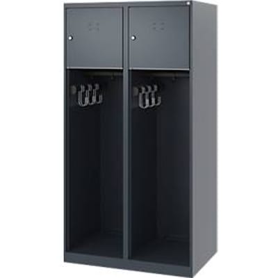 Brandweerkluis C+P Evolo Youngster, 2 vakken, zonder helmhouder, vloerglijders, B 800 x D 500 x H 1530 mm, RAL 7016 antracietgrijs