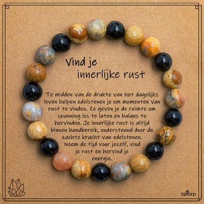Bixorp Landschap Jaspis + Crazy Lace Agaat + Onyx Armband op Cadeau Kaartje - Innerlijke Rust - 8mm / 18cm Edelsteen Kralenarmband - Inclusief Cadeau Envelop