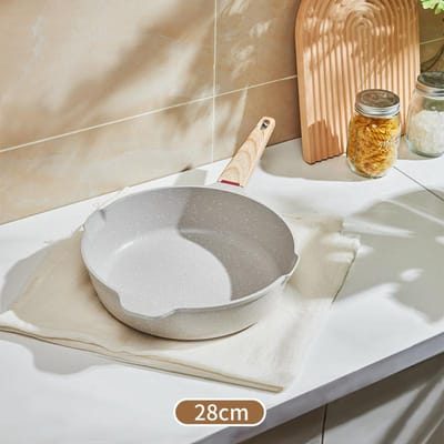 Anti-aanbak Koekenpan Ontbijt Wok Steak Ei Pannenkoeken Pot Set Koken Voedsel Inductiekookplaat Keramische Bakpan Roestvrij Staal 24cm-30cm white