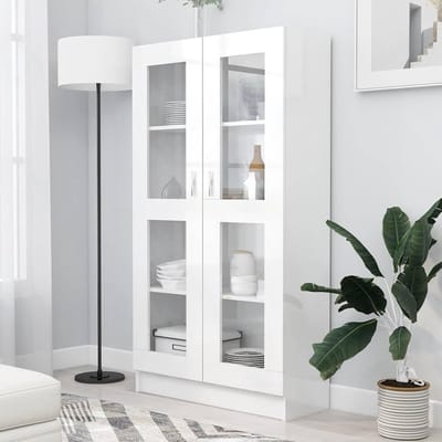 Vitrinekast Met Deuren - Opbergkast - Woonkamer Decoratie - Vier Ruime Vakken - 825 x 305 x 150 cm - Wit