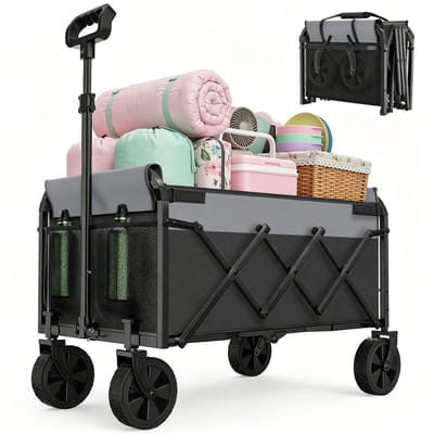 Mini Opvouwbare Bolderkar - Trekkar - Transportkar - Handkar - Compact - Lichtgewicht - Stabiel - Verstelbaar - Kamperen - 74x46x96,5 cm - 100 kg - Zwart