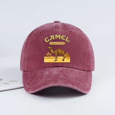 Vintage “Camel” Woestijnscène Print Gewassen Baseballpet - Verstelbare Unisex Vintage Pet voor Buiten Wandelen en Bergbeklimmen bordeaux