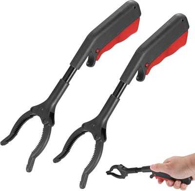 Afvalgrijper - Korte grijptang - 2 stuks - 28 cm - Grijparm - Grijphulp - Grijpstok - grijptang voor senioren - kleine grijptang met antislip ergonomische handgreep, draagbaar voor ouderen, mensen met een beperking en vuilnisophalers - zwart-rood