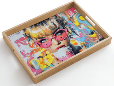 Dienblad hout 50x35 cm - Schootdienblad - Expressief - Milkshake - Vrouw - Felle kleuren - Borrelplank rechthoek - Plateau dienbladen
