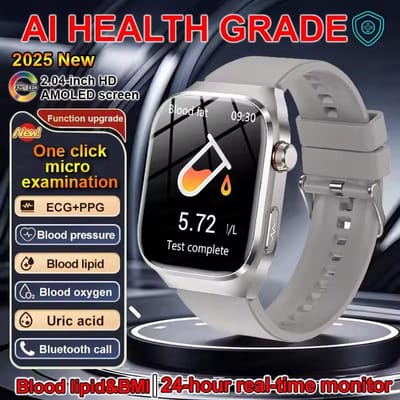 2025Nieuwe Micro Lichamelijk Onderzoek Smartwatch Voor Mannen Urinezuur Lichaamsvet Vijf Orgaan Gezondheid Horloges Bluetooth Bellen SmartArmband silicon zilver