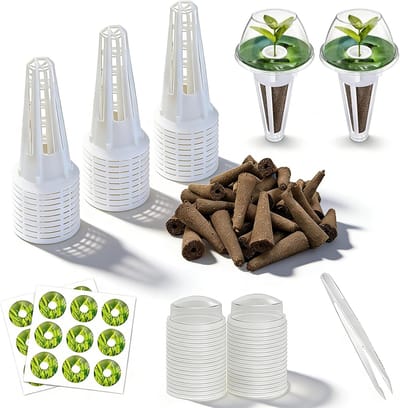 Ynkkvre - Hydrocultuur systeem - indoor hydroponic kweekset - 121-delig compleet systeem - inclusief sponsen, mandjes en kappen - voor planten en kruiden
