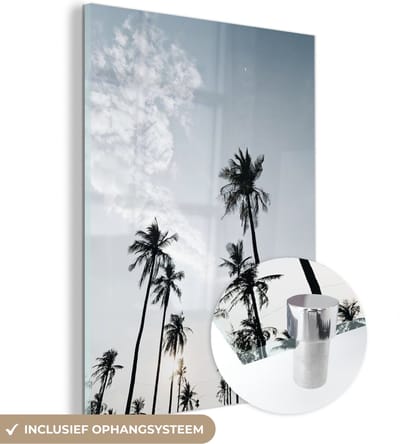 MuchoWow® Glasschilderij 30x40 cm - Schilderij acrylglas - Palmbomen - Zomer - Tropisch - Foto op glas - Schilderijen
