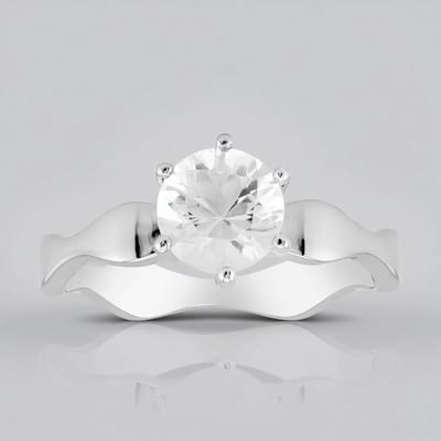 Cavill - Zilveren Ring 925 Sterling met Witte Kwarts 1,116 ct Rondgeslepen - Geplatineerde Golvende Band - Elegant Sieraad - Maat 16-21