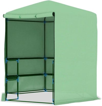 Tuinkas Met Schappen - Kweekkas Broeikas - Planten Beschermen - Stevig Stalen Frame - 227x223 cm - Groen