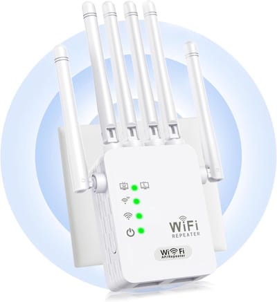 Wifi Versterker - Krachtige Repeater - Verbeter Signaal - 6 Antennes 300M² - 2 LAN Poorten - Wit