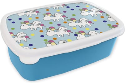 Broodtrommel Blauw - Lunchbox - Brooddoos - Unicorn - Patronen - Kind - 18x12x6 cm - Kinderen - Jongen